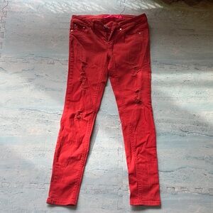 Red Distressed Skinny Jeans